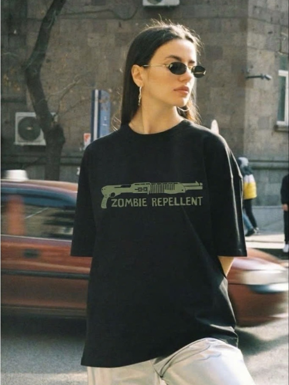 Zombie Repellent Shotgun Graphic T-Shirt Apocalypse Survival Tee